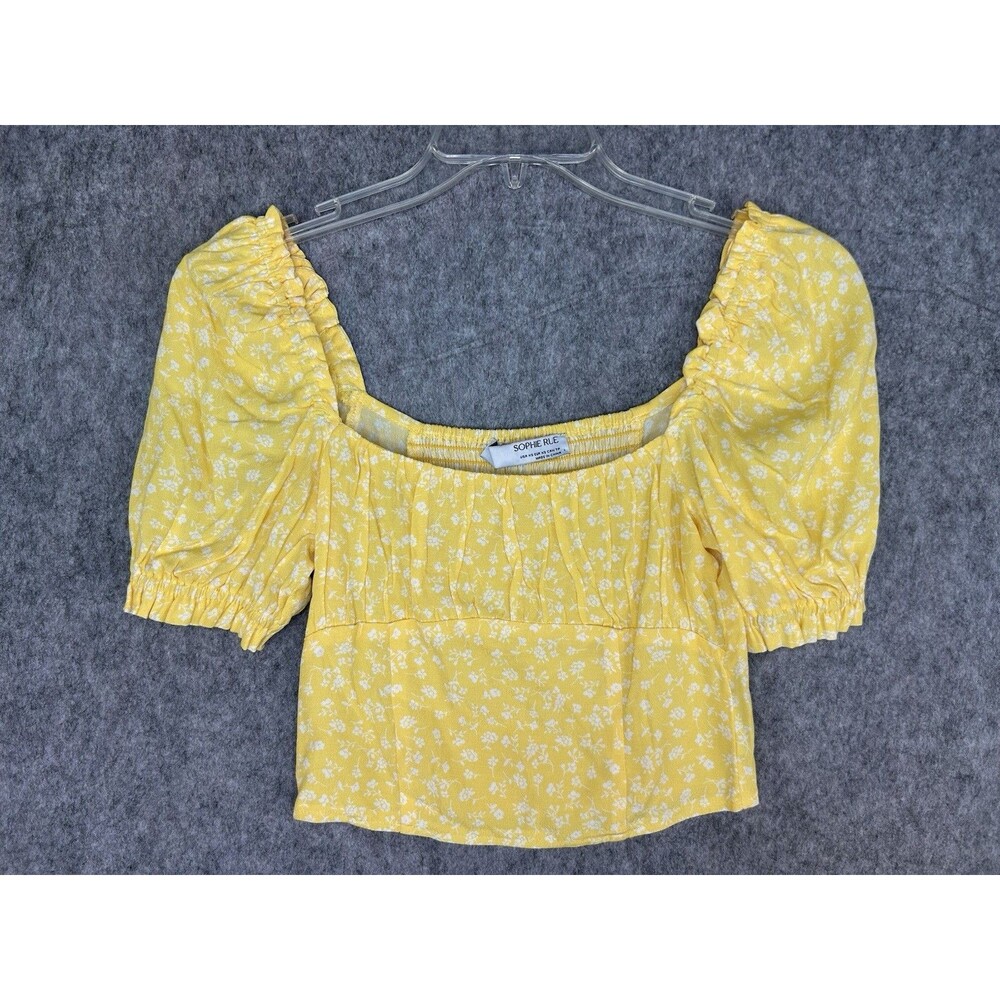 Sophie Rue Crop Top Milkmaid Neck Puff Sleeve Cottagecore Boho Chic Yellow Sz XS